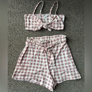 Shorts set with tie front bandeau top